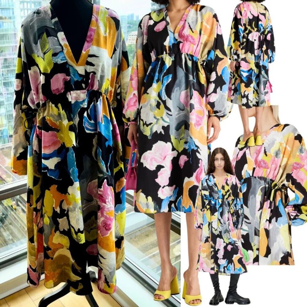 🆕 STINE GOYA 🧿 NWOT Veroma Printed Crepe Midi Dress - Size S